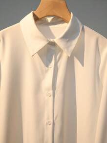 Franclia Women's Casual Long Sleeve White Button-Up Shirt With Drawstring, Spring Fall Cloth For Women - White - View 5