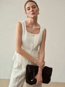 MOTF PREMIUM CHALECO SIN MANGAS CON BOTONES DE LINO