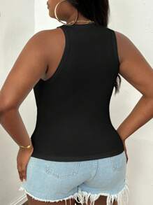 SHEIN PETITE CURVE Plus Size Casual Slim Fit White Open Shoulder Round Neck Camisole