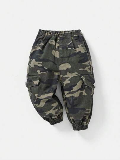 SHEIN Baby Boy Casual Camouflage Print Cargo Denim Jeans