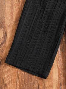 SHEIN 女宝宝休闲纯色吊带上衣和裤子套装 - 黑色 - 查看 5