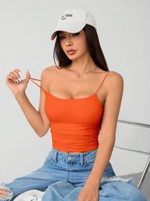 SHEIN VCAY Plus Size Built-In Bra Camisole Tank Top, Suitable For Spring, Summer, Autumn & Winter