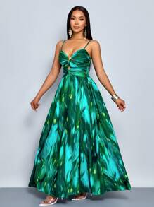 SOLERSUN Robe de plage avec dos nu, fente haute, imprimé tropical sexy et décoration d'étoile de mer dorée (floral aléatoire)