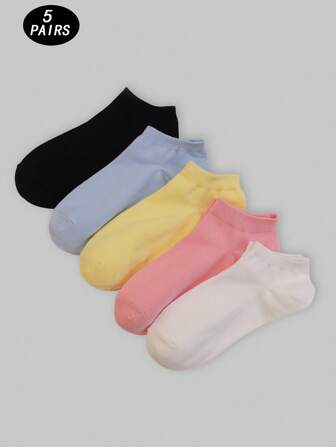 5 Pairs Plain Solid Color Ankle Socks