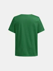 SHEIN Leap Crew 2 件装 Tween Boy 橄榄绿色字母印花 T 恤和慢跑裤套装 - 墨綠色 - 查看 9