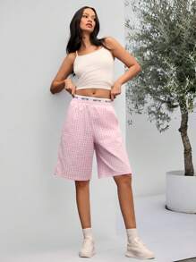 Manfinity Unisex Pantaloni scurți unisex casual, țesătură simplă, jacquard, cu talie elastică, cu talie medie, potriviti pentru purtarea de zi cu zi