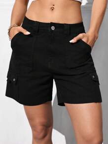 SHEIN EZwear Dames Cargo Pocket Casual Losse Veelzijdige Denim Shorts