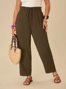 Travachic 大码休闲纯色锥形裤 - 駝色 - 查看 4