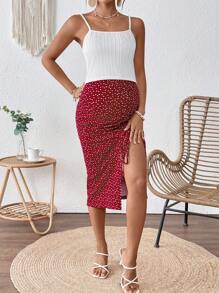 SHEIN طقم حوامل مكون من 2 قطعة: قميص كامي بلون أحادي وتنورة مطبوعة بشكل قلب، طراز عطلة عصري - أبيض - مشاهدة 4