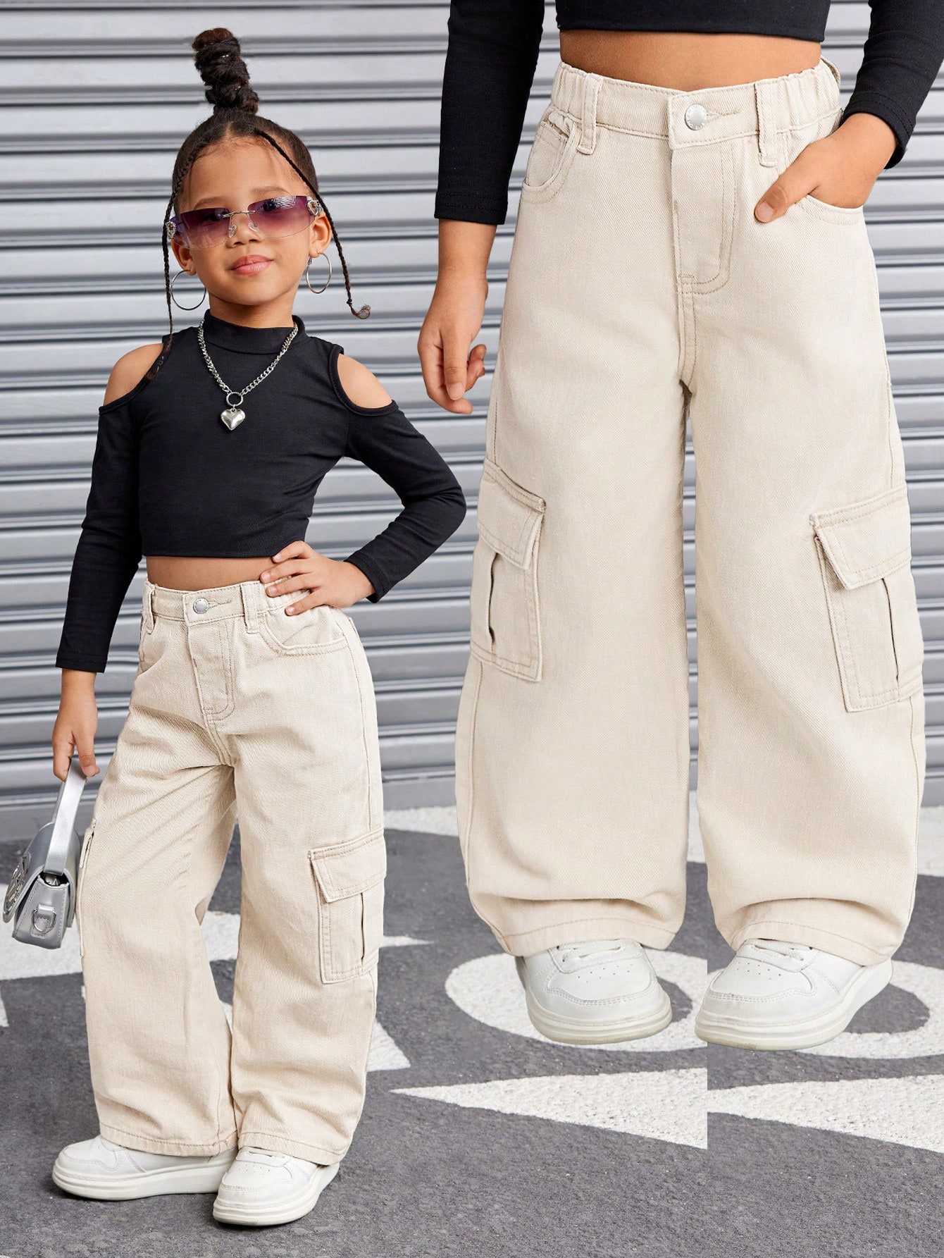 شاب فتاة البضائع 2025 الجديد استرخاء جيوب بنطلون ك...