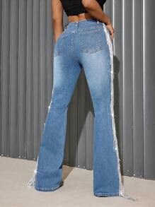 Quần Jeans Ống Loe Tua Rua Cho Nữ Đi Tiệc & Đi Chơi - Rửa trung bình - Xem 2