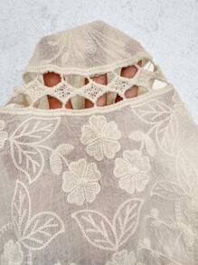 LanaWest 均码女式休闲蝙蝠袖蕾丝拼布镂空节日衬衫 - 白色 - 查看 7