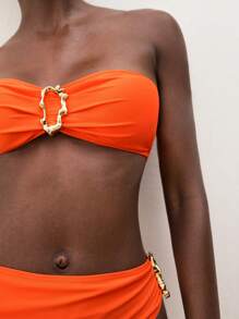 Maija 女士金属装饰褶饰比基尼泳装套装，夏季海滩度假，两件套女士