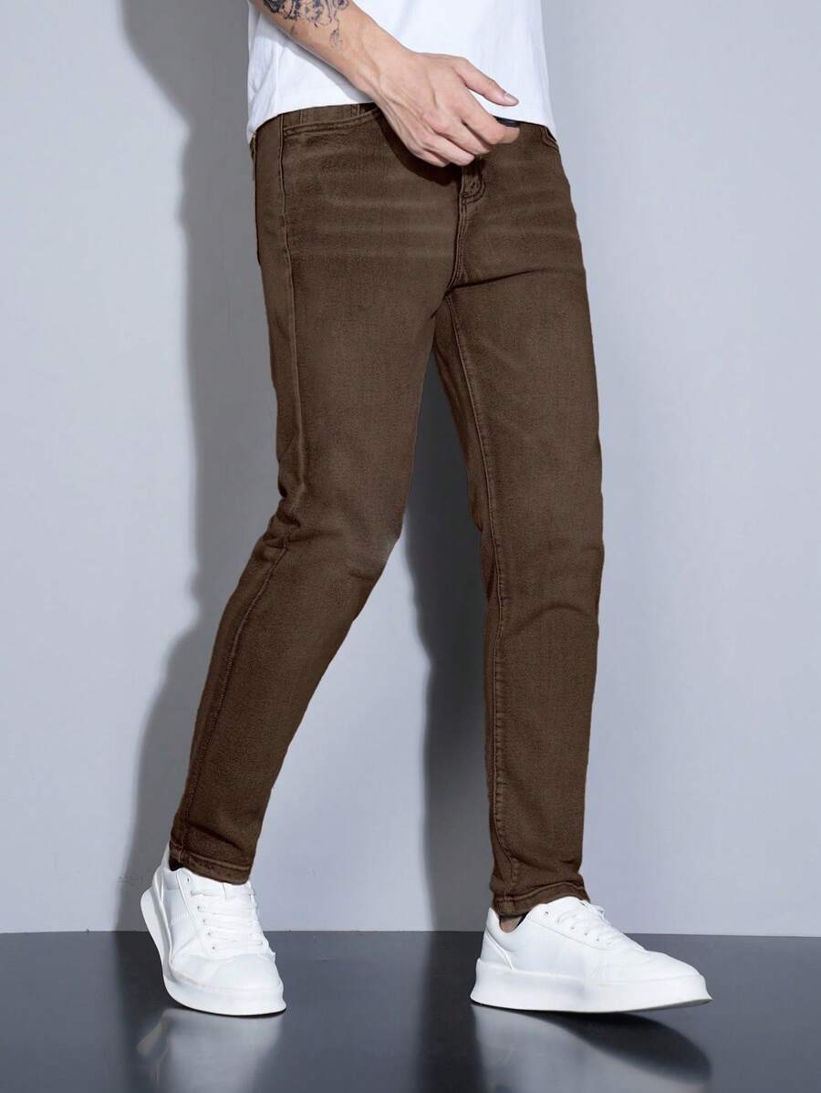 Manfinity Homme Men's Simple Fashion Denim Jeans Suitable For Summer - Brown - View 1