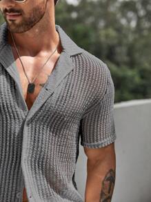 Manfinity Homme Set de 2 piezas de camisa de manga corta y pantalones cortos de unicolor texturizados para hombres, atuendo casual de vacaciones - Gris - Ver 3