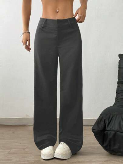 Flirla 女士纯色宽腿宽松休闲裤，低腰