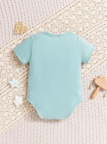 SHEIN Baby Simplistic Letter Print Bodysuit, 2025 New Model, Summer - Green - View 2