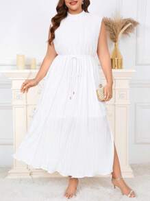 SHEIN Clasi Zakrzywiona Plus-Size damska biała elegancka bez rękawów plisowana długa sukienka, białe sukienki elegancka elegancja, stroje wyjściowe, plisowana sukienka, sukienka bez ramiączek elegancka sukienka na wesele, wiosenne stroje dla kobiet, letnie sukienki, sukienka na wakacje, sukienki w dużych rozmiarach
