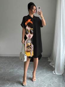 Chiquease Summer Casual Figure Printed Front Button Up Shirt Dress - Multicolor - View 6