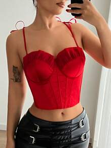 EgrlEra Top de corsé de malla rojo sexy para mujeres, top de camisole de corsé - Rojo - Ver 1