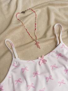 SHEIN Teen Girl Butterfly Accent Pink Cami Top And Shorts Set, Cute/Sweet/Clean Style, Comfortable Homewear, Clothes Suitable For Casual Wear, Back To School
