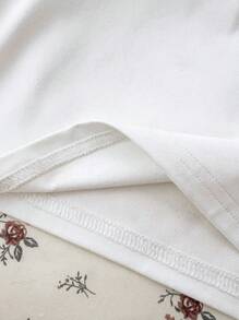 SHEIN Teen Girl Lace Bow Accent Contrast Color Fitted T-Shirt, Sweet Casual School Style Versatile T-Shirt, Comfortable Slim Fit Cute White Top For Summer - White - View 7