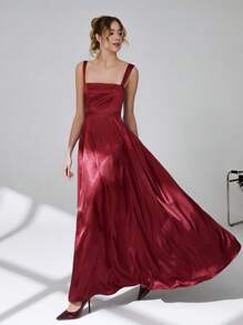 CLARA VERO Vestido elegante para fiesta de color liso con cuello cuadrado