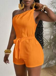 Slaydiva Women's New Spring/Summer Music Festival, Western, Nomadic, Påsk, Nashville, Födelsedagsfest, Examen Säsong, Student, Dagligt Klädsel, Mångsidig, Fritidsdag, Semester, Kryssningsresor, Strand, Sola, Vrid på en axel, Snurr i midjan, Texturerat tyg, Spännad midja, Bantning, Vit Jumpsuit - Orange - Visa 5