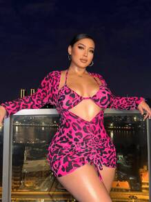 Swim SXY Conjunto de bikini de 3 piezas con estampado de leopardo talla grande para la playa en verano