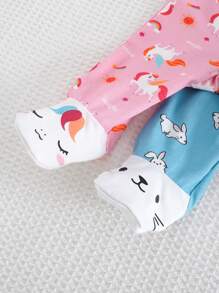 Cozy Pixies Newborn Baby Girls 2pcs Set Ditsy Floral Pattern Knitted Soft Crew Neck Long Sleeve Jumpsuit - Multicolor - View 5