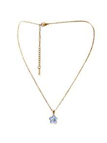 SHEIN Colliers en acier plaqué or pour adolescents avec pendentif fleur violette - Taille Unique - Voir 1