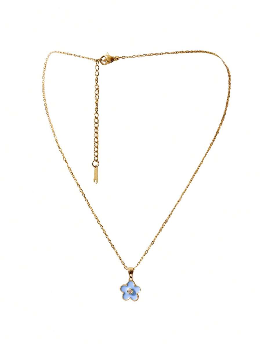 SHEIN Colliers en acier plaqué or pour adolescents avec pendentif fleur violette - Taille Unique - Voir 1