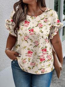 INAWLY Solva Bluzka damska z krótkim rękawem i dekoltem w serek w dużych rozmiarach, z rozszerzanym dołem - Wielokolorowe - Zobacz 5