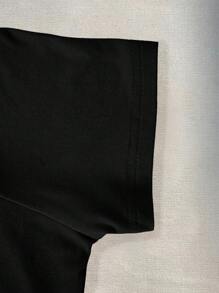 INAWLY Áo thun in họa tiết khẩu hiệu khối màu thời trang mùa hè cho nữ (2 trong 1) - màu đen - Xem 5