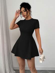 Elenzga Rochie midi roșie nouă vintage, cu gât rotund măgulitor pentru femei, de Ziua Îndrăgostiților