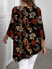 EMERY ROSE Camisa de talla grande con estampado floral y de plantas todo sobre, ideal para primavera/otoño - Multicolor - Ver 2