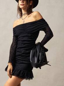 Bohemela BOHO Off-Shoulder Solid Color Knit Mini Dress For Women Women Elegant Dresses Woman Dress Women Dresses Women Dresses Elegant Gown Women Black Dress,Tea Party Dress,Summer Dresses For Women