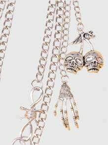 ROMWE Grunge Punk Unique Skull & Thorns Double-Layer Metal Trouser Chain, Festive Celebration - Silver - View 2