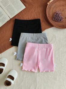 SHEIN Vintaside Kids Bộ 3 quần short dệt kim gân thời trang xuân hè mới cho bé gái từ 0-3 tuổi, tông màu nhẹ nhàng, chiều dài vừa phải, thích hợp mặc ở nhà và đi chơi - Nhiều màu - Xem 2