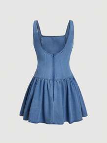 SHEIN MOD Plus Size Casual Denim Overall Jumpsuit, Sleeveless Short Blue