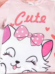 Bộ đồ mặc nhà tay ngắn và quần short ôm sát in hình mèo thời trang mùa hè cho bé gái - Nhiều màu - Xem 4