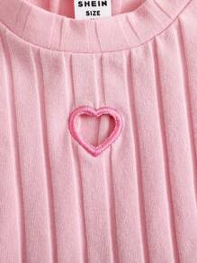 Genkimix Kids 2pcs/Pack Heart Embroidery Hollow Out Round Neck Rib Tank Top For Young Girls