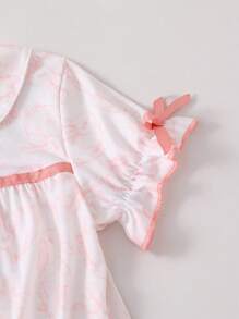 小女孩浅蓝色花卉印花丝带蝴蝶结荷叶边下摆领长睡袍家居服小女孩睡袍幼儿女童睡袍女童夏季睡袍儿童睡袍小女孩睡袍度假旅行休闲夏装 - 藕粉色 - 查看 8