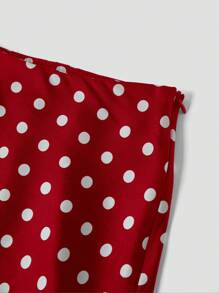 SHEIN Privé Women's Elegant Polka Dot Satin Skirt For Commuter - Red - View 4