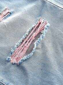 SHEIN MOD Jeans rectos holgados en talla grande, color azul, con efecto desgastado - Lavado ligero - Ver 4