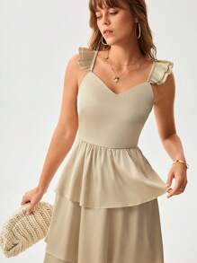 Wildy Summer Apricot Ruffle Strap Dress, American Western Style Casual Vacation Graduation Dress  Dresses Classy Elegant - Apricot - View 3