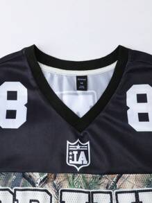 ROMWE MEN Prep 男士运动服短袖 T 恤，网眼布拼布，夏季 - 黑色 - 查看 3