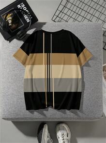 SHEIN 青少年男孩休閒條紋圓領短袖T恤，夏季款 - 彩色 - 查看 3