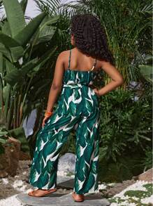 SHEIN VCAY Tropical Print Wide Leg Cami One Piece Spring Jumpsuit Without Belt Mommy And Me Matching Outfits(2pieces Are Sold Separately) - Green - View 3