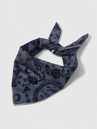 Kawaii 1pc Punk Cross & Star Patterned Neckerchief, Y2K Fashion Floral & Black Cat Print Scarf, Versatile Retro Style Accessory Scarf